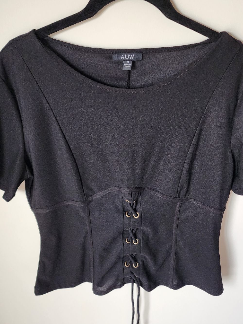Black Corset-Style Short Sleeve Top